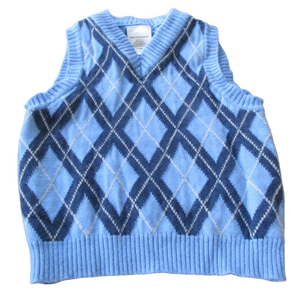 Pullover Sleeveless Vest Infant Boys Size 3-6M Blue V Neck Geometric